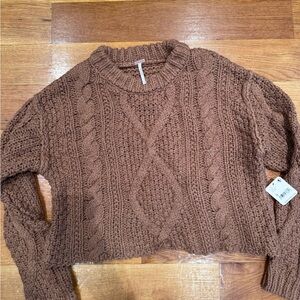 Cozy Brown Cable Knit Sweater Free People